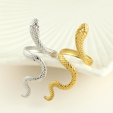 Anello A Serpente In Acciaio Inossidabile Placcato Oro Aperto Regolabile Spirale Animale Gioielli Texturizzati Per Donne