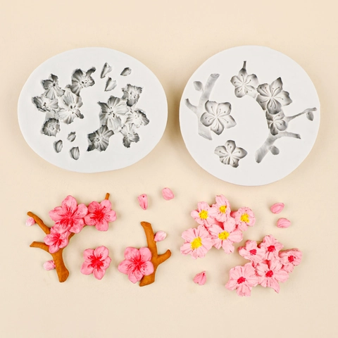Stampo In Silicone Fiore Di Ciliegio Pesco Realistico Petalo Rami Rilievo 3D Per Decorazione Torte Fondant DIY Argilla Resina