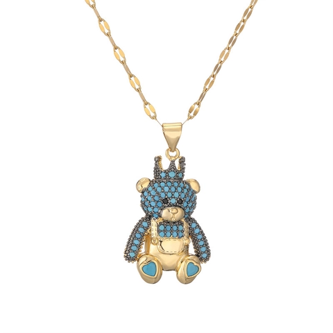 Collana con Pendente a Forma di Orso con Corona di Lusso per Donna Oro Argento Placcato Rame Micro Strass Gioielli alla Moda