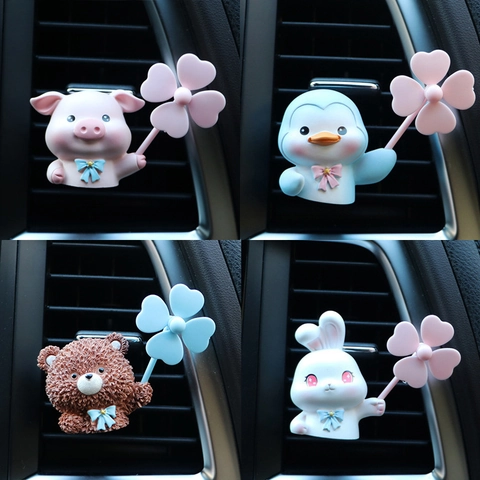 Car Air Vent Freshener Clip Cute Cartoon Animal Astronaut Resin Ornament Rotating Windmill Propeller Interior Decor