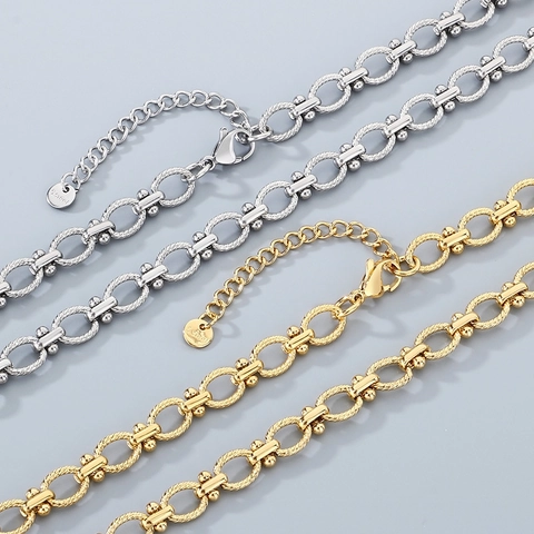 Joyas De Acero Inoxidable Collar Y Pulsera De Cadena De Eslabones Ovalados Texturizados Moda Unisex Accesorio