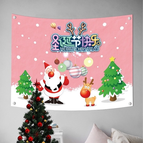 Arazzo Natale Babbo Natale Cartone Animato Renna Pupazzo Neve Tessuto Sfondo Decorazione Scena Festiva Interni Ornamento
