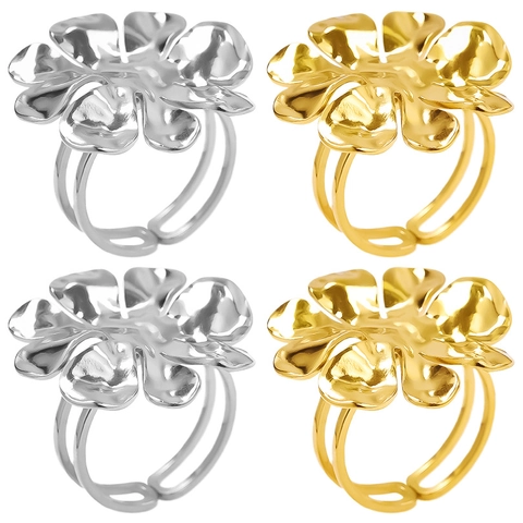Minimalistischer 304 Edelstahl Blume Verstellbarer Offener Ring Für Damen 18K Vergoldet Unregelmäßige Blütenblätter Mode Schmuck Geschenk