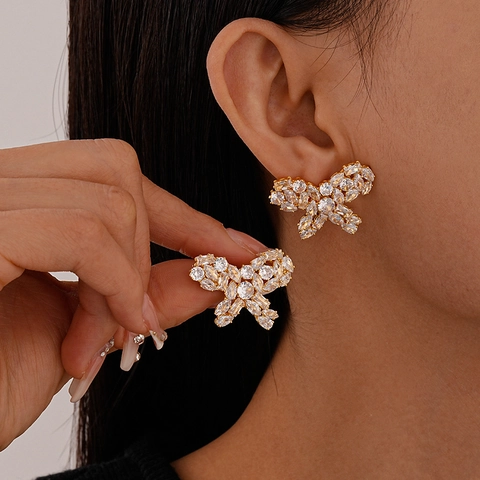 Schmetterling Ohrstecker Zirkon Kupfer Körper Mit Silver Earring Post Eleganter Funkelnder Schmuck Für Damen