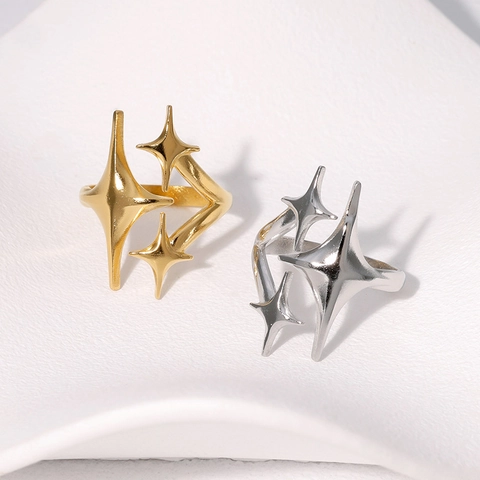 Minimalist Star Stainless Steel Ring 18K Gold Plated Open Adjustable Jewelry Band For Women Niche Design Gift