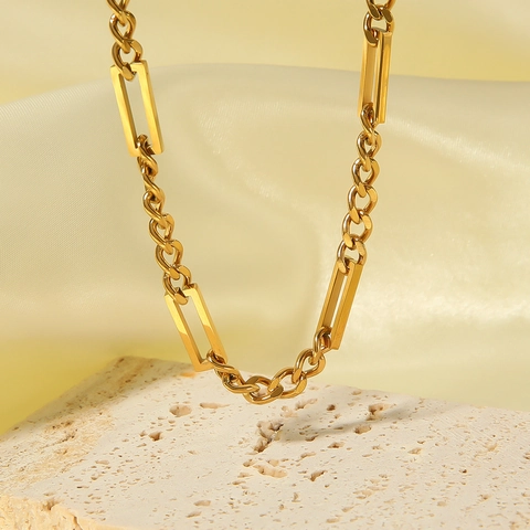 Ins Style Geometrische Gliederkette 18K Vergoldeter Edelstahl Unregelmäßige Rechteckige Runde Kette Für Damen Herren