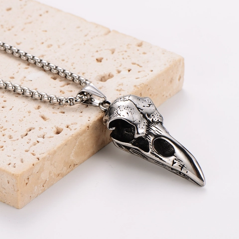 Raven Skull Pendant Necklace 304 Stainless Steel Nordic Viking Retro Punk Animal Jewelry For Men Women
