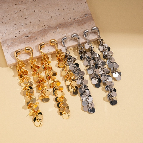 Lange Pailletten Quasten Ohrringe Mit Silbernem Ohrstecker Geometrischer Runder Metallschmuck Für Damen Party Mode
