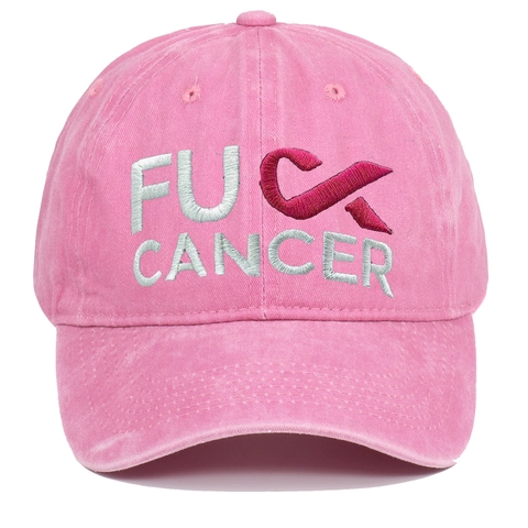 Baseball Cap Washed Cotton FU CANCER Embroidery Pink Ribbon Adjustable Retro Outdoor Sport Sun Hat