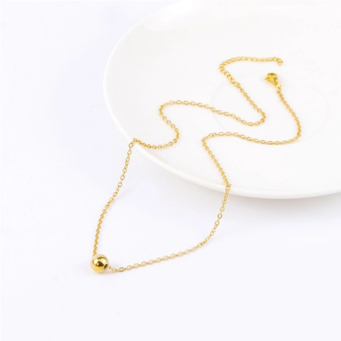 18K Gold Plated Stainless Steel Round Bead Pendant Necklace For Women Mirror Polished Minimalist Clavicle Chain Jewelry