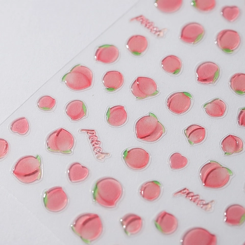 Peach Nail Art Stickers 3D Sweet Pink Fruit Jelly Texture PET Adhesive Decals For DIY Manicure Decoration