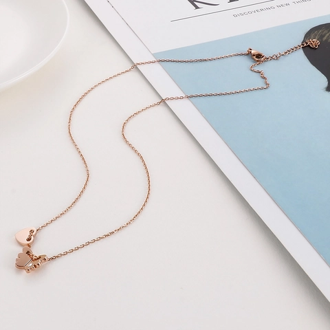 Collar Con Colgante De Mariposa Y Corazón De Acero Inoxidable Para Mujer Con Diamantes De Imitación Joyería De Cadena Elegante