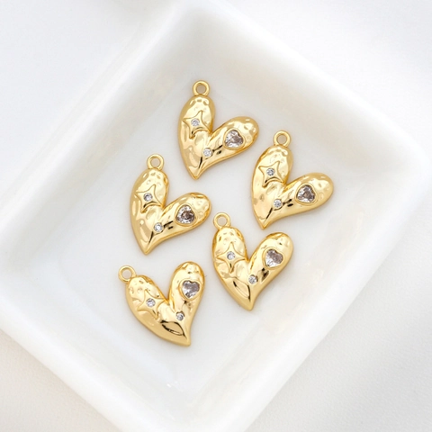 Pendentif En Forme De Cœur En Cuivre Plqué Or Avec Zircon Pour La Fabrication De Bijoux DIY Colliers Boucles D'oreilles