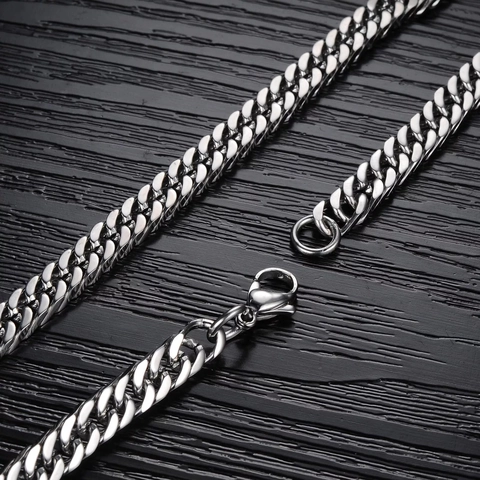 Stainless Steel Cuban Chain Necklace For Men Women High Polished Hip Hop Streetwear Trendy Minimalist Link Jewelry