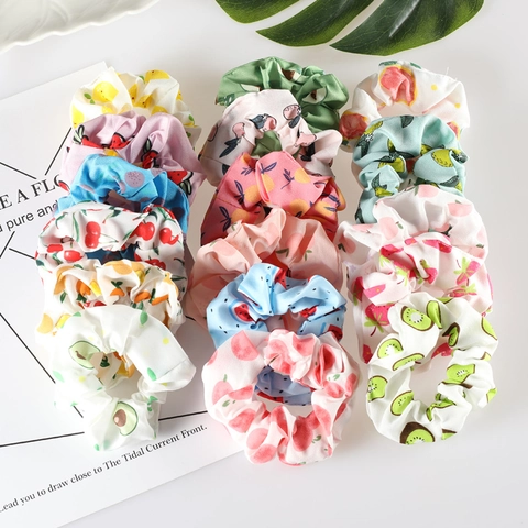 Fruit Print Chiffon Scrunchies Elastic Hair Ties Strawberry Avocado Watermelon Pattern Cute Korean Style Hair Accessories