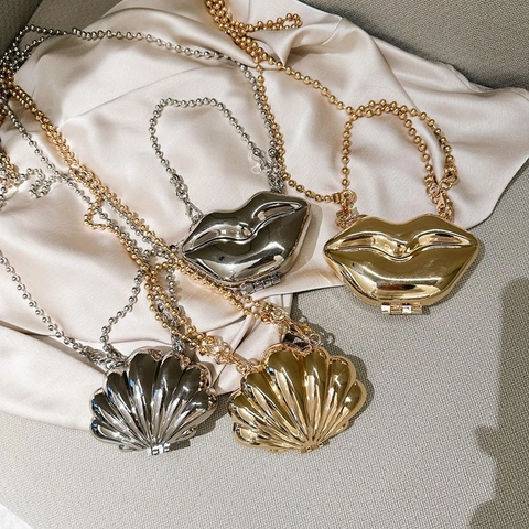 Mini Lip Shell Shape Metal Crossbody Bag Zinc Alloy Trendy Chain Strap Evening Handbag For Women