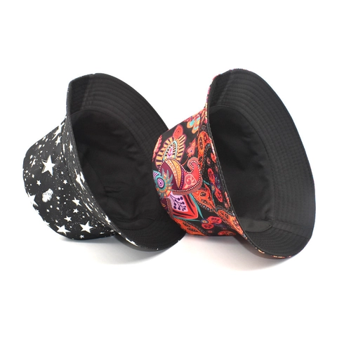 Paisley Star Printed Unisex Polyester Bucket Hat Sun Protection Foldable Ethnic Outdoor Fashion Cap