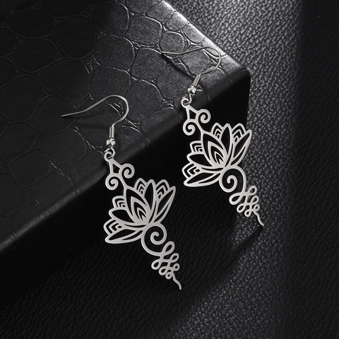 Vintage Hollow Lotus Mandala Hook Σκουλαρίκια Από Ανοξείδωτο Χάλυβα Yoga Unalome Γεωμετρικά Κοσμήματα Για Γυναίκες Ethnic Style
