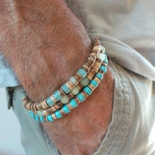 Bohemian Turquoise Wood Bead Coconut Shell Bracelet Vintage Ethnic Beaded Men Bracelet Jewelry For Daily Vacation Men Women