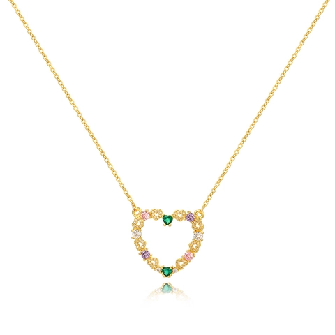 Collier À Pendentif Cœur Design Creux Cuivre Plaqué Or 18K Micro Pavé Zircone Colorée Bijoux De Mode Élégants Pour Femmes