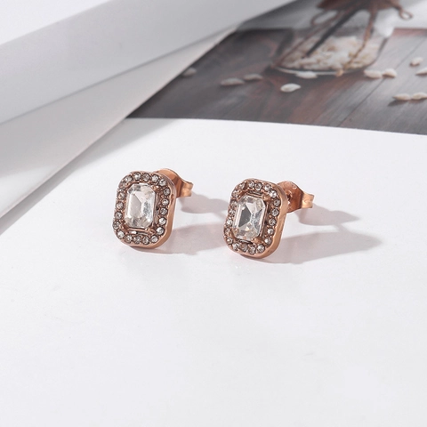 Square Heart Stud Earrings Titanium Steel Gold Plated Cubic Zirconia Halo Luxury Fashion Jewelry For Women