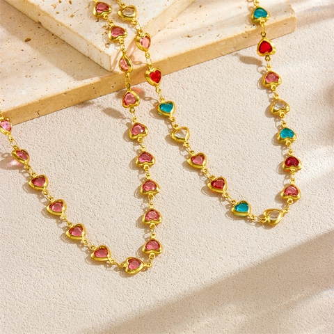 Collana Con Pendente A Cuore Di Strass Acciaio Inossidabile Placcato Oro Colori Caramella Gioielli Dolce Per Donna