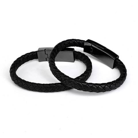 Bracciale Cavo Di Ricarica Pelle PU Intrecciata Cavo Sincronizzazione USB Portatile Gioielli Tech Per Uomini Donne