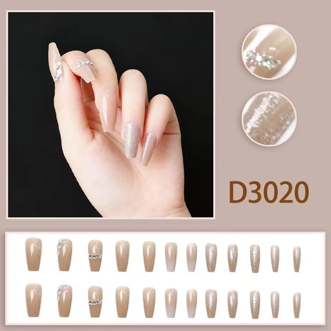 Μακριά Ψεύτικα Νύχια Φέρετρο Nude Gradient Στρας Glitter Αφαιρούμενα Σχήμα Μπαλαρίνας Κομψό Στυλ Σαλόνι Γυναίκες