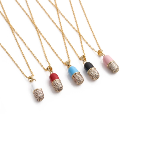 Capsule Pill Pendant Necklace Copper Zircon Pave Enamel Plated Gold Chain Dainty Fashion Jewelry Gift For Women