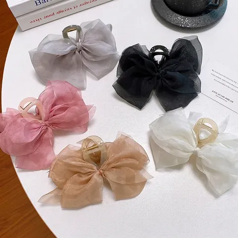 Grande Pinza Per Capelli Con Fiocco Organza Filo Elegante Stile Fata Shark Clip Per Donne Accessorio Estetico Capelli
