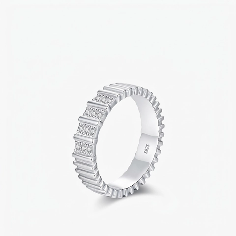 925 Sterling Silver Ring Moissanite D Color VVS1 Ribbed Gear Texture Unisex Neutral Style Elegant Jewelry