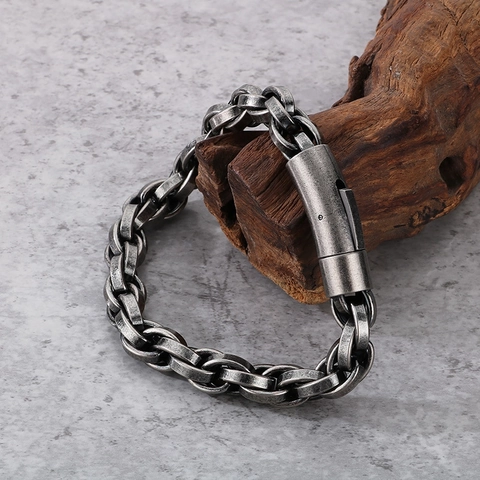Pulsera De Cadena De Acero Inoxidable Vintage Para Hombre Joyería Industrial Retorcida Eslabón Cubano Brazalete Plata Antigua