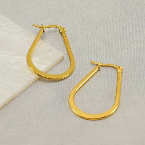 Boucles D'Oreilles Créoles En U Acier Inoxydable Géométrique Doré Minimaliste Style Rétro Français Accessoire Élégant Pour Femmes