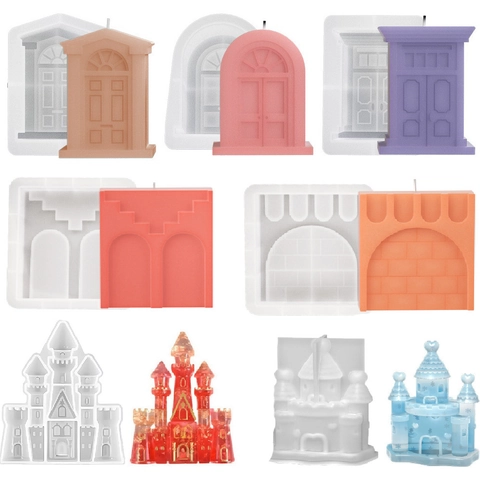 Castle Palace Silicone Mold For DIY Scented Candle Resin Casting Roman Gate Window Door Shape Plaster Ornament Making