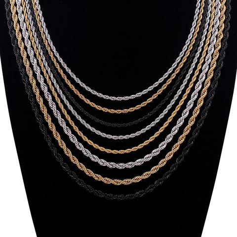Rope Chain Necklace 316L Stainless Steel 18K Gold Plated Twisted Link Hip Hop Style Men Women Unisex