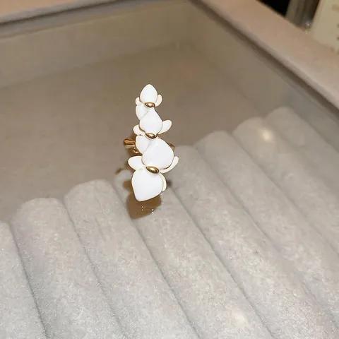 White Orchid Flower Ear Bone Clip Gold Plated Copper Enamel Non Pierced Wrap Earrings Elegant Sweet Jewelry For Women