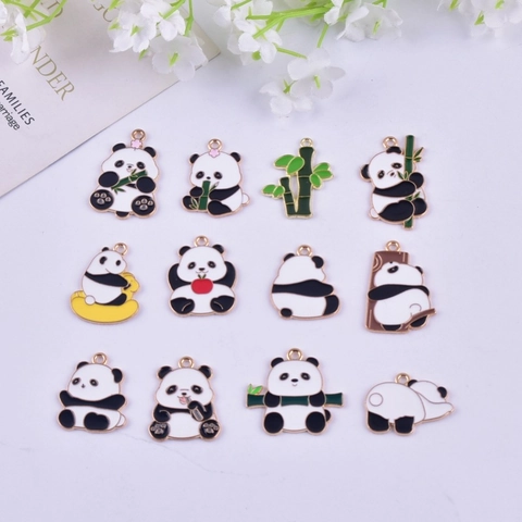 Panda And Bamboo Alloy Enamel Charms For Jewelry Making DIY Earrings Necklace Bracelet Accessories Cute Cartoon Style