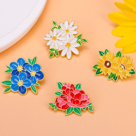 Broche De Esmalte Floral Pin Aleación Girasol Margarita Peonía Flor Insignia Para Decoración De Ropa Mochila Sombrero