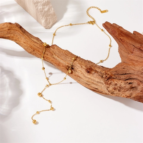 Mode Minimalistisch Edelstahl Y-Form Halskette Für Damen Vergoldet Perle Anhänger Schlüsselbein Kette Schmuck Accessoire Geschenk