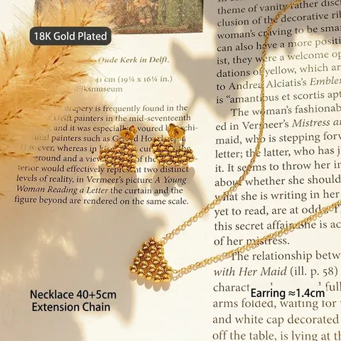 Collana E Orecchini A Cuore Acciaio Al Titanio Placcato Oro 18K Gioielli Delicati Per Donna Accessorio Moda Minimalista