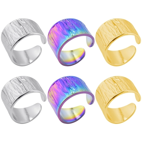 Bague Ouverte En Acier Inoxydable Texture Martellée Ajustable Bijoux Style Rétro Punk Pour Hommes Femmes
