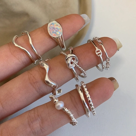 Damen Minimalistische Kupferring Modeschmuck Strass Künstliche Perle Herz Knoten Verdreht Offene Verstellbare Ringe