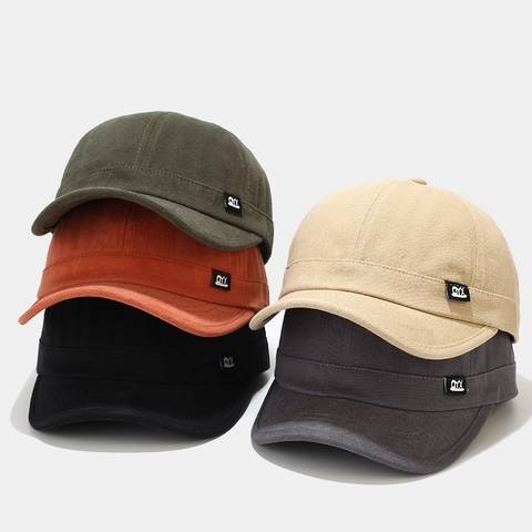 Short Brim Baseball Cap Cotton Canvas Vintage Docker Hat For Men Women Breathable Sun Protection Solid Color