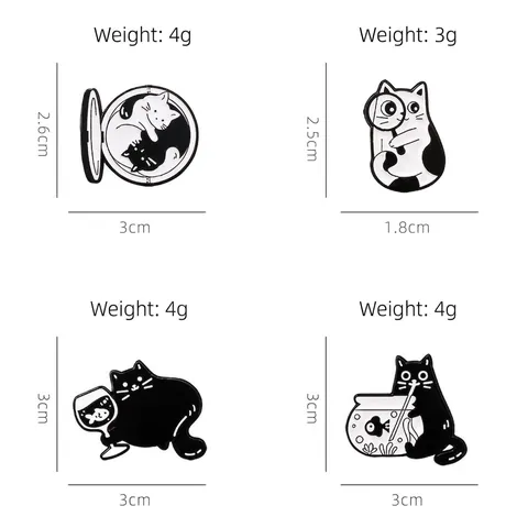 Cartoon Cat Enamel Brooch Zinc Alloy Magnifying Glass Fish Tank Wine Glass Funny Animal Badge Pin For Clothes Bag Decoration
