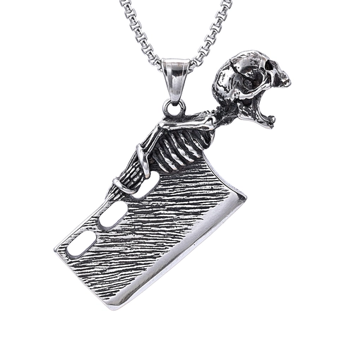 Collar Con Colgante De Calavera Acero Inoxidable Cuchillo De Cocina Gótico Punk Hip Hop Joyería Para Hombre