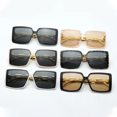 Gafas De Sol Cuadradas Extragrandes Patillas De Cadena De Metal Protección UV400 Moda Retro Para Mujeres
