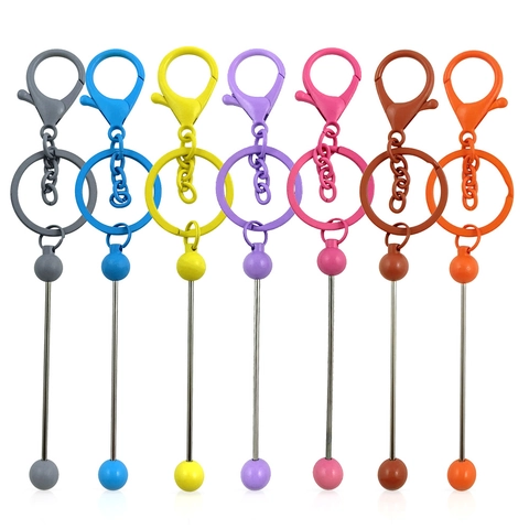 Beadable Keychain Metal Bar DIY Jewelry Making Accessory Lobster Clasp Colorful Craft Hanging Ornament For Bag Purse