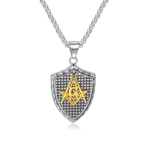 Collar Con Colgante De Escudo Masónico Acero Inoxidable Francmasonería Compás Escuadra Símbolo G Joyería Retro Para Hombres