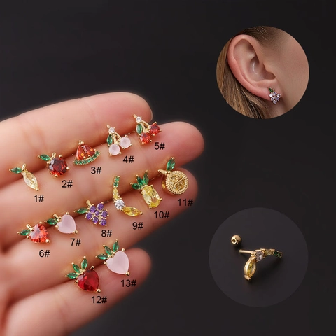 Pendientes De Cartílago De Frutas Circón Colorido Acero Inoxidable Cierre De Rosca Helix Piercing Joyería Para Mujeres Niñas