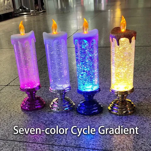 LED Candle Night Light Crystal Liquid Glitter Color Changing Modern Plastic Electronic Decorative Atmosphere Lamp